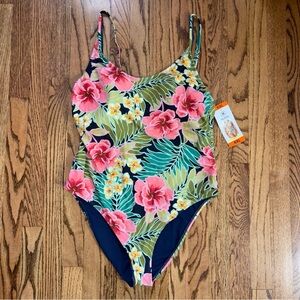 Hurley Womens UPF 50+ Stretch Midweight One Piece Floral Swimsuit Multicolor XXL